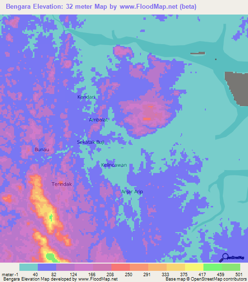 Bengara,Indonesia Elevation Map