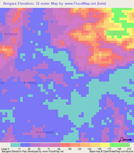 Bengara,Indonesia Elevation Map