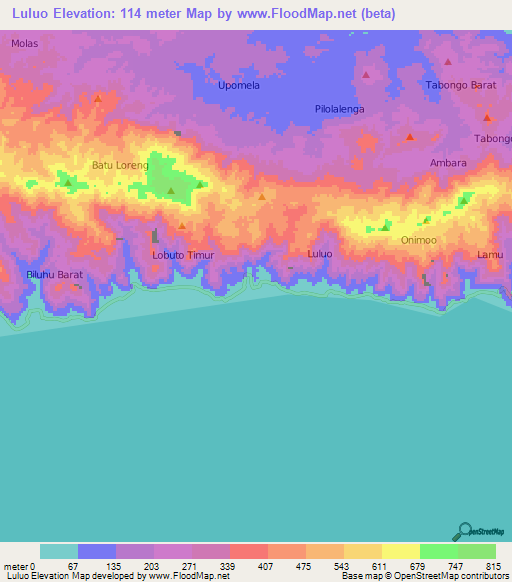 Luluo,Indonesia Elevation Map