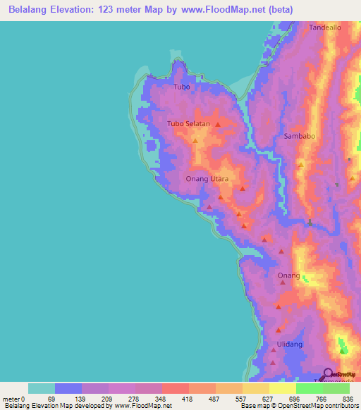 Belalang,Indonesia Elevation Map