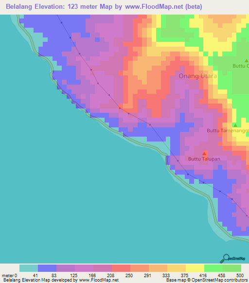 Belalang,Indonesia Elevation Map