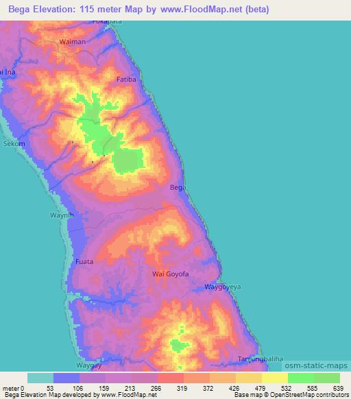 Bega,Indonesia Elevation Map