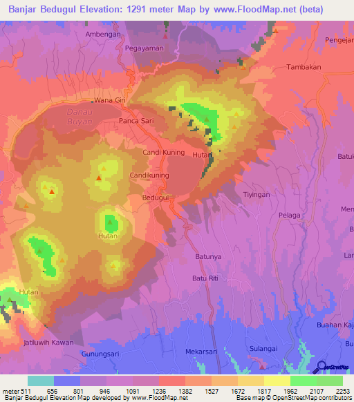 Banjar Bedugul,Indonesia Elevation Map