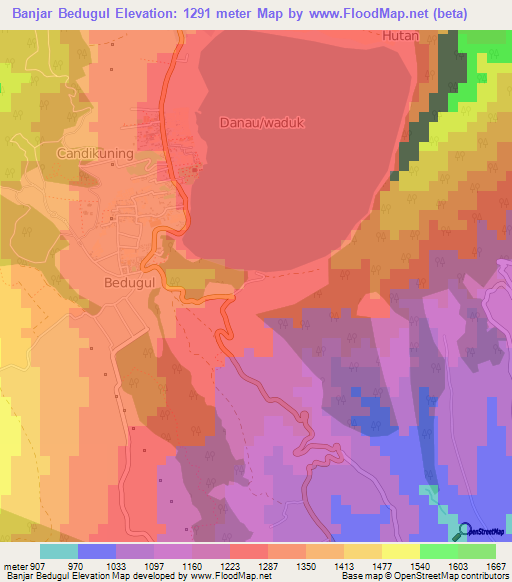 Banjar Bedugul,Indonesia Elevation Map