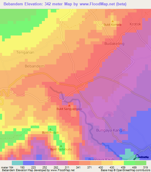 Bebandem,Indonesia Elevation Map