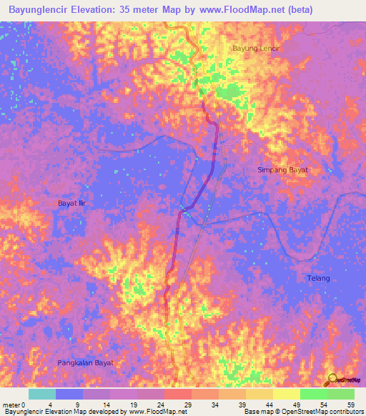 Bayunglencir,Indonesia Elevation Map