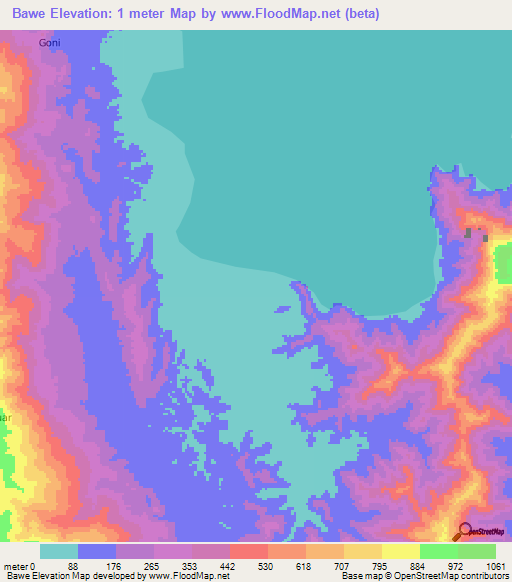 Bawe,Indonesia Elevation Map