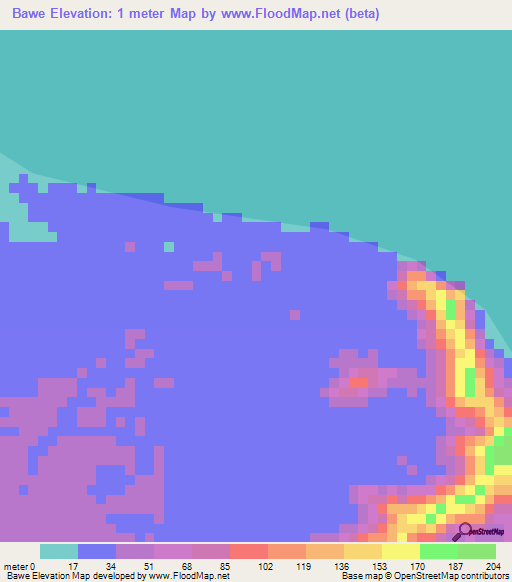 Bawe,Indonesia Elevation Map