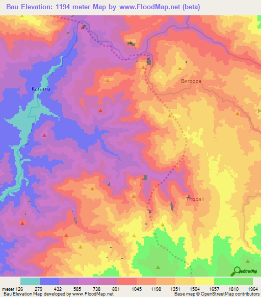 Bau,Indonesia Elevation Map