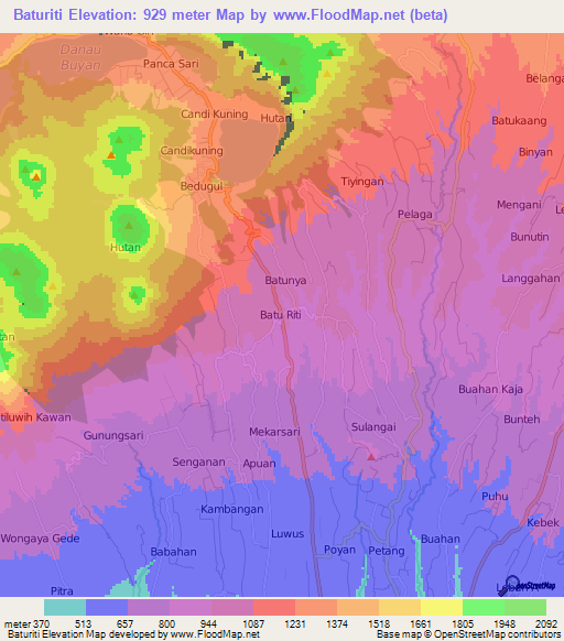 Baturiti,Indonesia Elevation Map