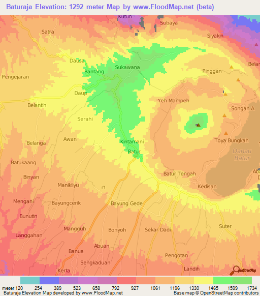 Baturaja,Indonesia Elevation Map