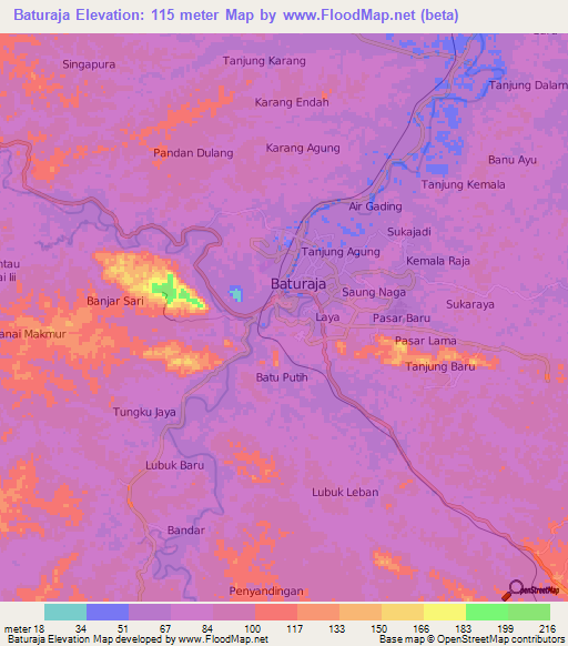 Baturaja,Indonesia Elevation Map