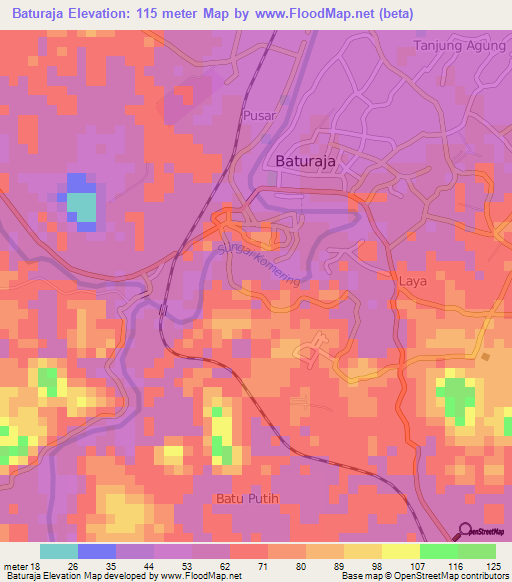 Baturaja,Indonesia Elevation Map