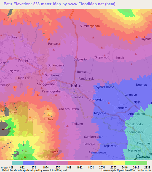 Batu,Indonesia Elevation Map