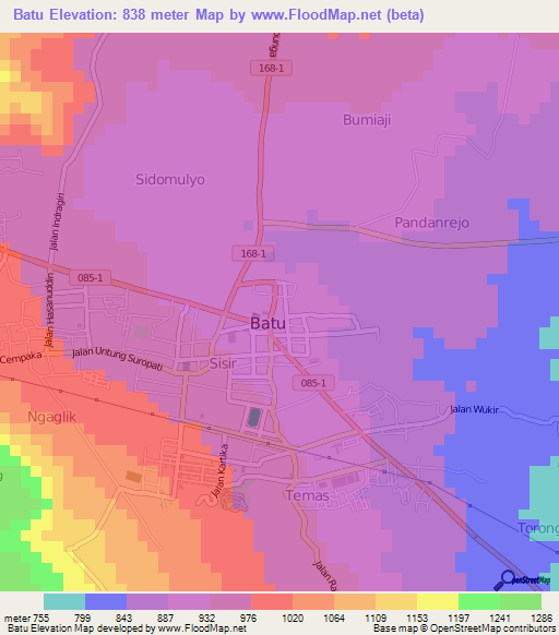 Batu,Indonesia Elevation Map