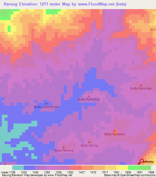 Barung,Indonesia Elevation Map