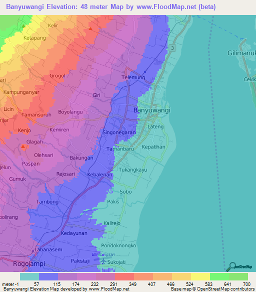 Banyuwangi,Indonesia Elevation Map