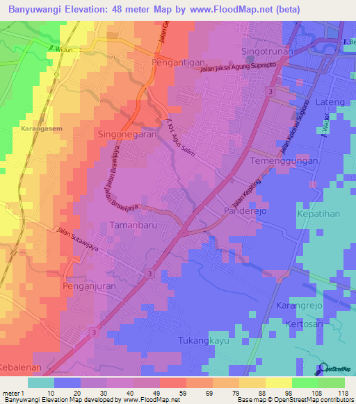 Banyuwangi,Indonesia Elevation Map