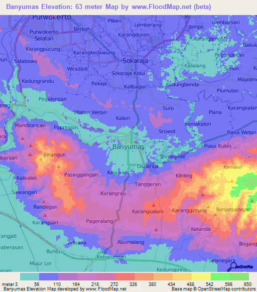 Banyumas,Indonesia Elevation Map