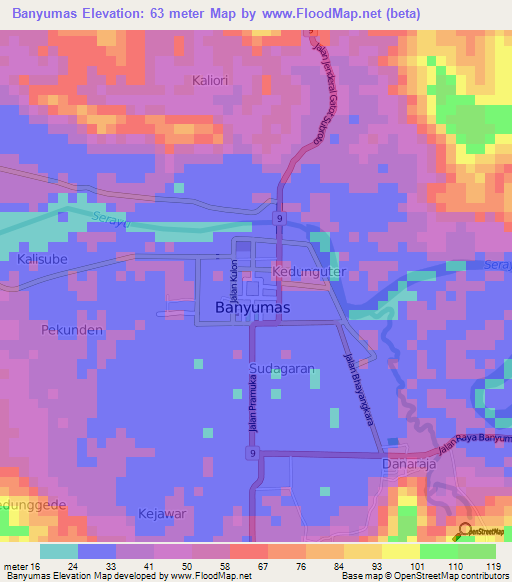 Banyumas,Indonesia Elevation Map