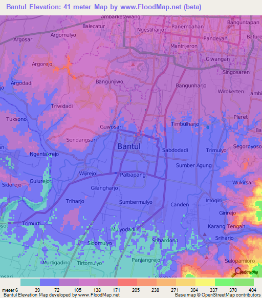 Bantul,Indonesia Elevation Map