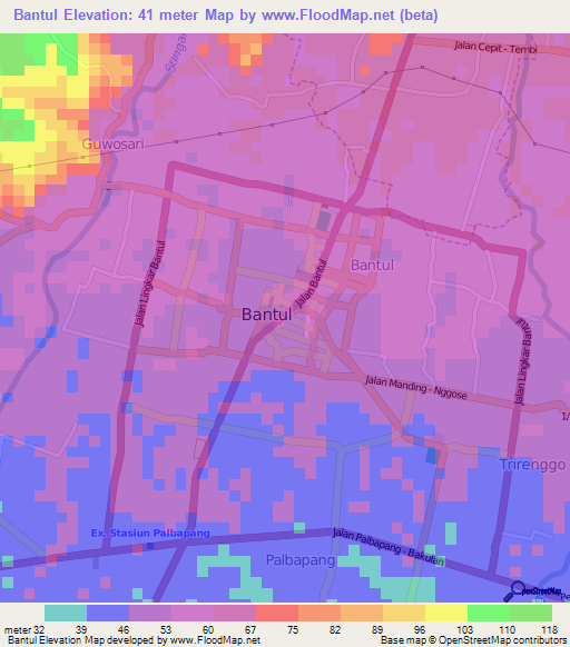 Bantul,Indonesia Elevation Map