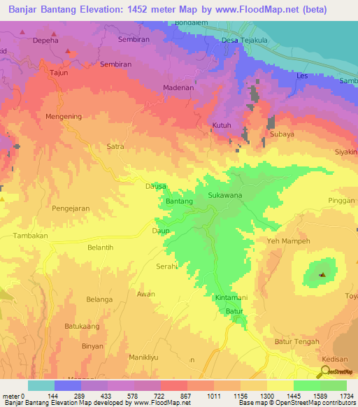 Banjar Bantang,Indonesia Elevation Map