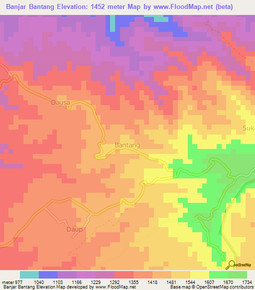 Banjar Bantang,Indonesia Elevation Map