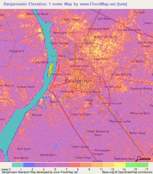 Banjarmasin,Indonesia Elevation Map