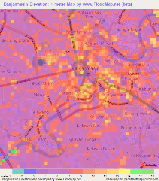 Banjarmasin,Indonesia Elevation Map