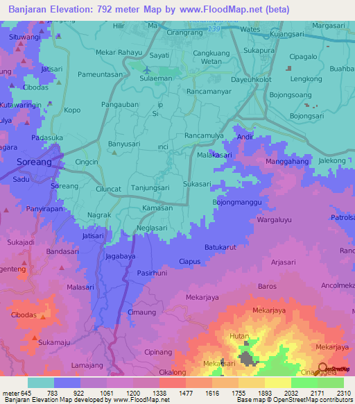 Banjaran,Indonesia Elevation Map