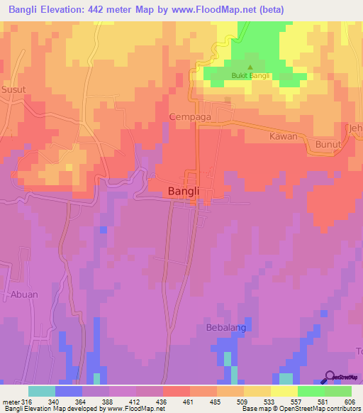 Bangli,Indonesia Elevation Map