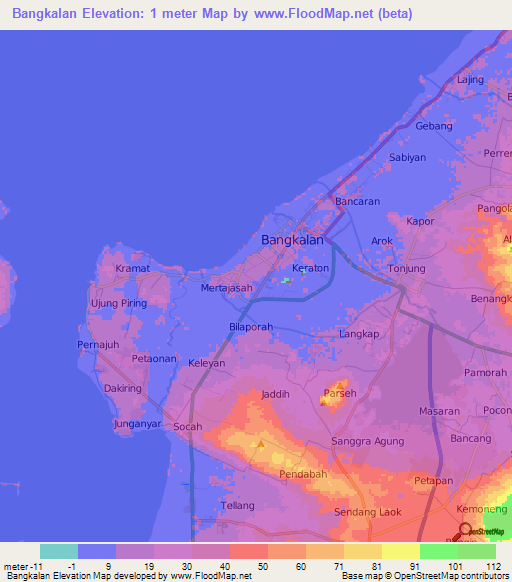 Bangkalan,Indonesia Elevation Map