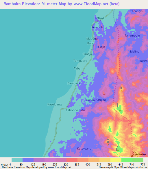 Bambaira,Indonesia Elevation Map