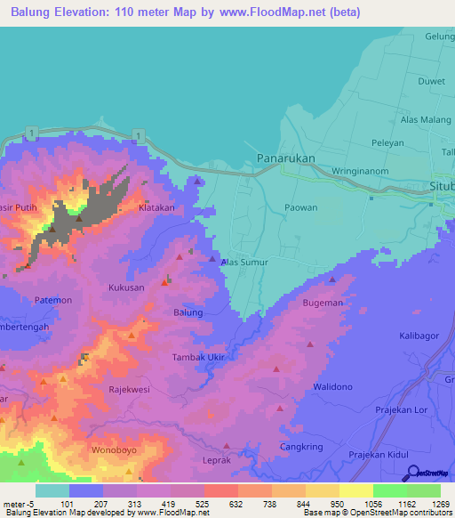 Balung,Indonesia Elevation Map