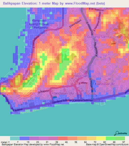 Balikpapan,Indonesia Elevation Map