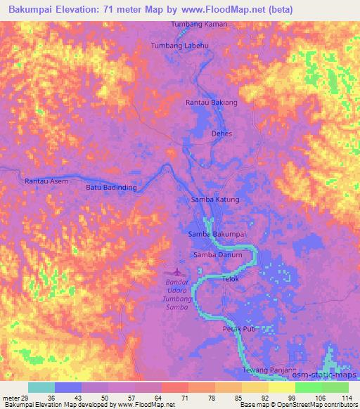 Bakumpai,Indonesia Elevation Map