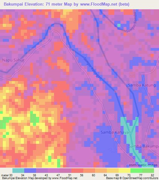 Bakumpai,Indonesia Elevation Map