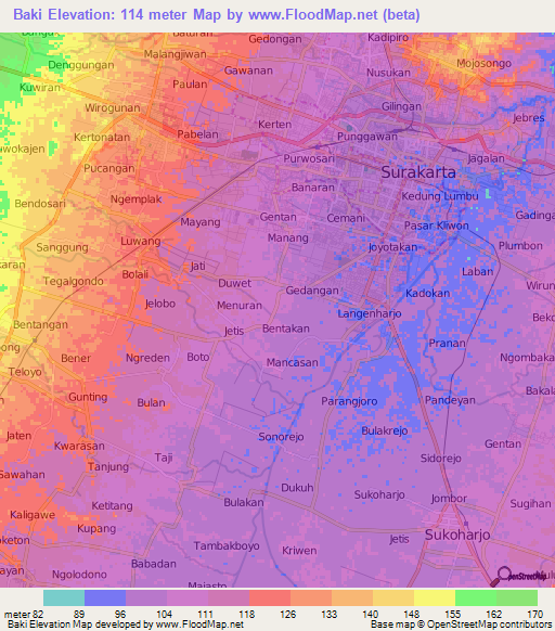Baki,Indonesia Elevation Map