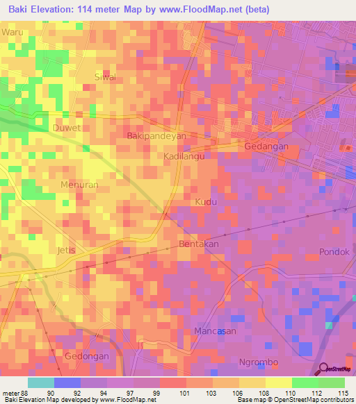 Baki,Indonesia Elevation Map