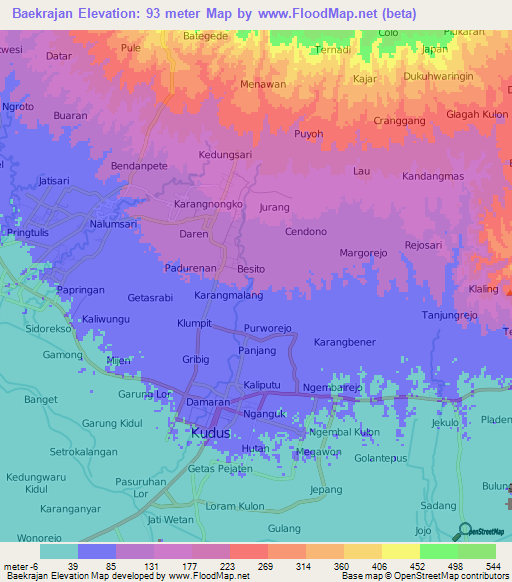 Baekrajan,Indonesia Elevation Map