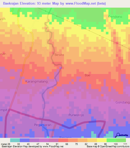 Baekrajan,Indonesia Elevation Map