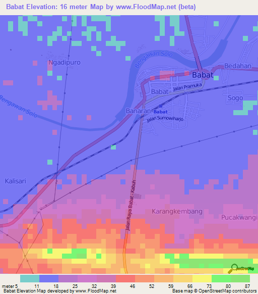 Babat,Indonesia Elevation Map