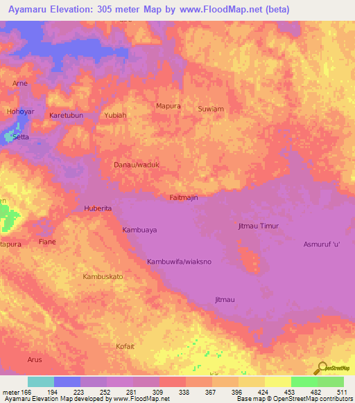 Ayamaru,Indonesia Elevation Map