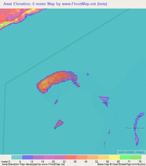 Awai,Indonesia Elevation Map