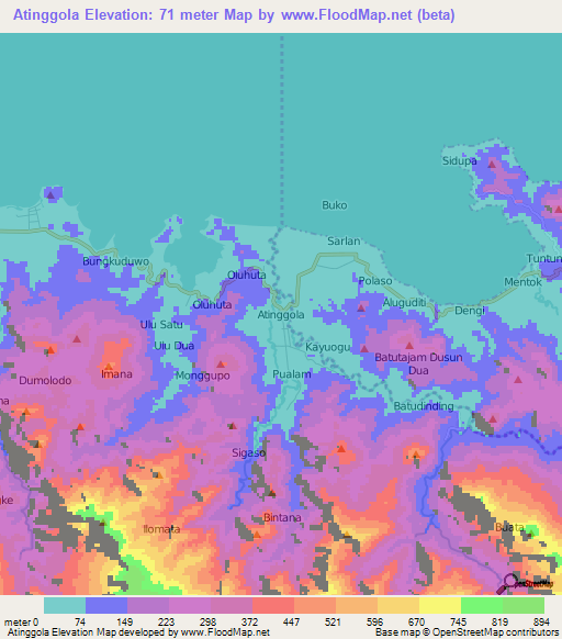 Atinggola,Indonesia Elevation Map