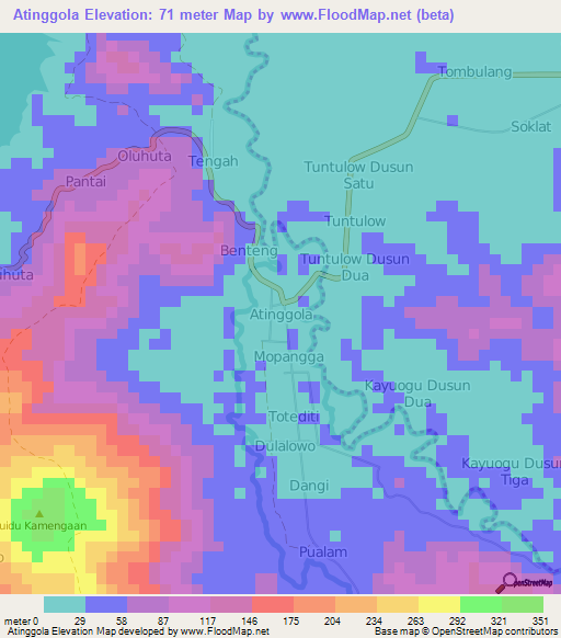 Atinggola,Indonesia Elevation Map