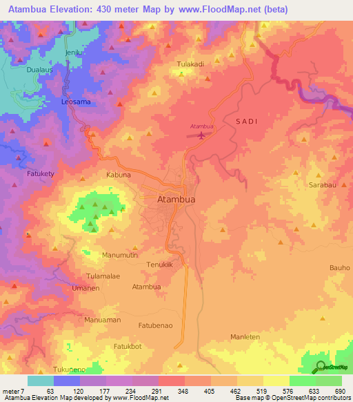 Atambua,Indonesia Elevation Map