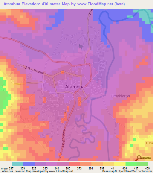 Atambua,Indonesia Elevation Map