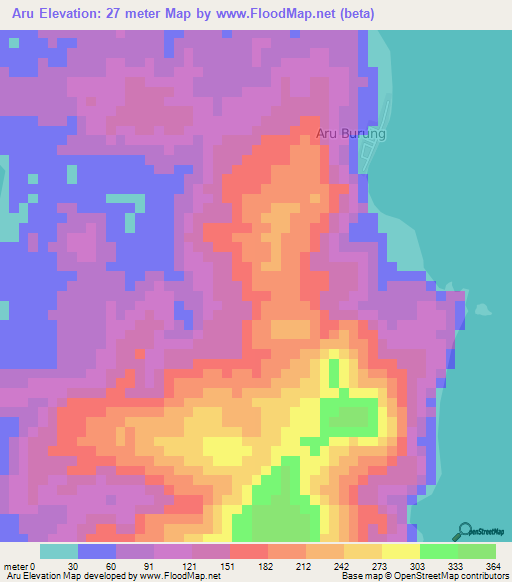 Aru,Indonesia Elevation Map